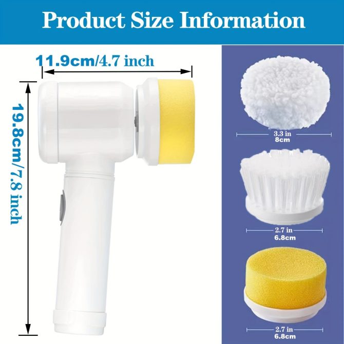 ZaneForest Electric Spin Scrubber, Electric Cleaning Brush With 3 Brush Heads, Bathroom Rechargeable Scrub Brush,Shower Scrubber For Cleaning Wall/Bathtub/Toilet/Window/Kitchen/Sink/Dish/Grout - Image 6