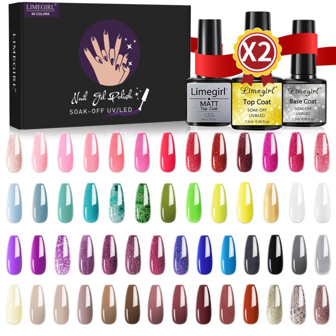 Limegirl Gel Nail Polish Set 60/40/24Colors Semi Permanent UV Led Gel Varnish Soak Off Nail Lacquers Base Top Coat - Image 43