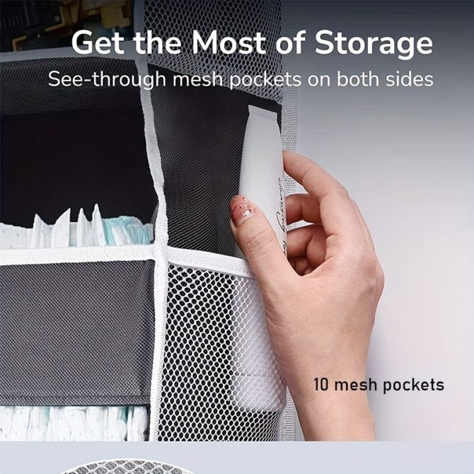 1pc Over Door Organizer With 5 Large Pockets; 10 Mesh Side Pockets; Hanging Storage Organizer With For Kids Toys; Shoes; Diapers - Image 5