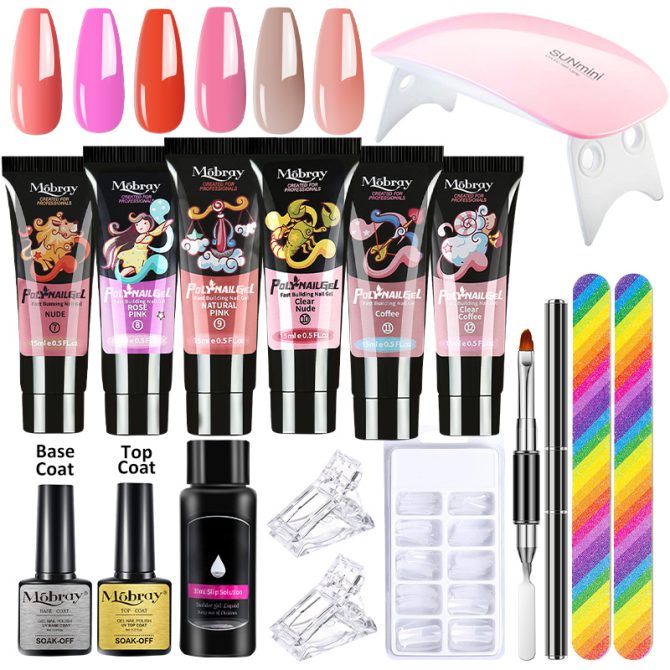 Mobray Poly Nail Gel Set Manicure Set Gel Cuticle Pusher Finger Extend Mold Nail Kit All For Quick Extension Manicure Set - Image 13