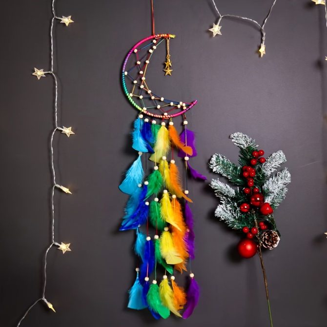 1pc Colorful Dream Catcher; Creative Bead Moon Dreamcatcher For Wall Hanging Decor Home Decoration Festival Gift Valentine's Day Gifts Birthday Gifts - Image 2
