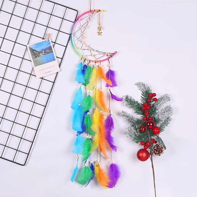 1pc Colorful Dream Catcher; Creative Bead Moon Dreamcatcher For Wall Hanging Decor Home Decoration Festival Gift Valentine's Day Gifts Birthday Gifts - Image 3