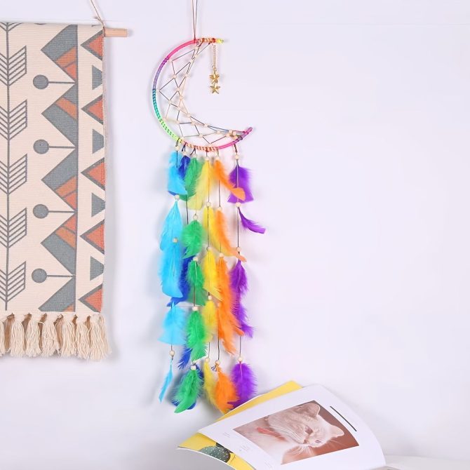 1pc Colorful Dream Catcher; Creative Bead Moon Dreamcatcher For Wall Hanging Decor Home Decoration Festival Gift Valentine's Day Gifts Birthday Gifts - Image 4