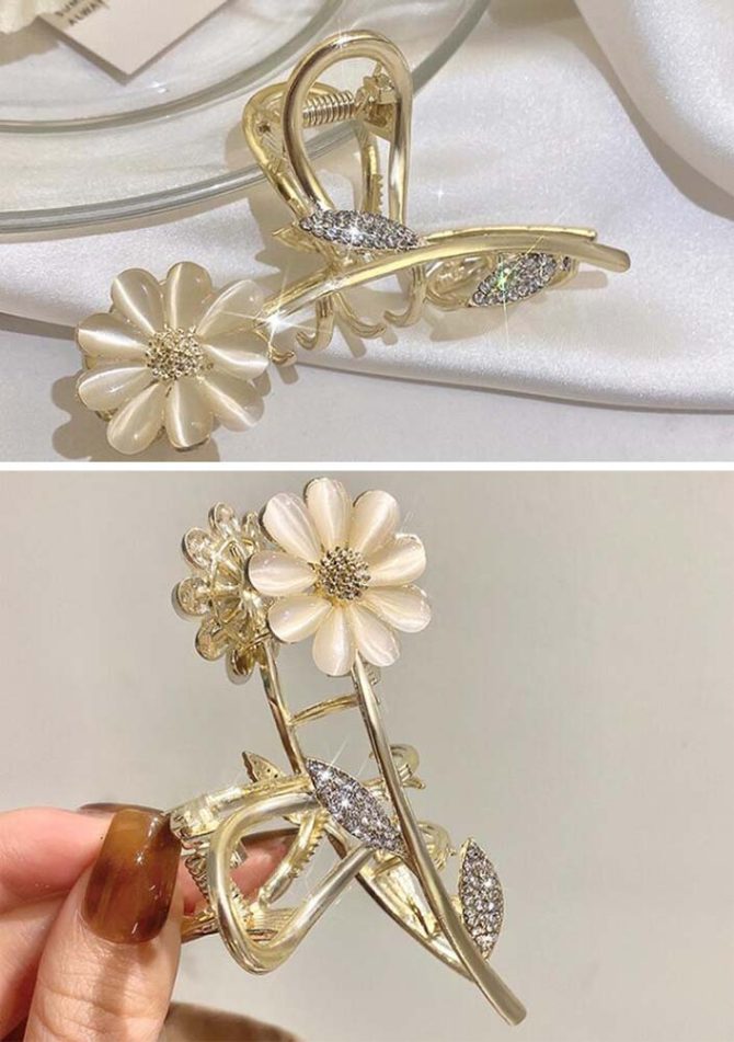 Hair Claw Clip, Elegant Metal Claw Clip, Large Jaw Clip Hair Clamp, Flower-5 - Image 2