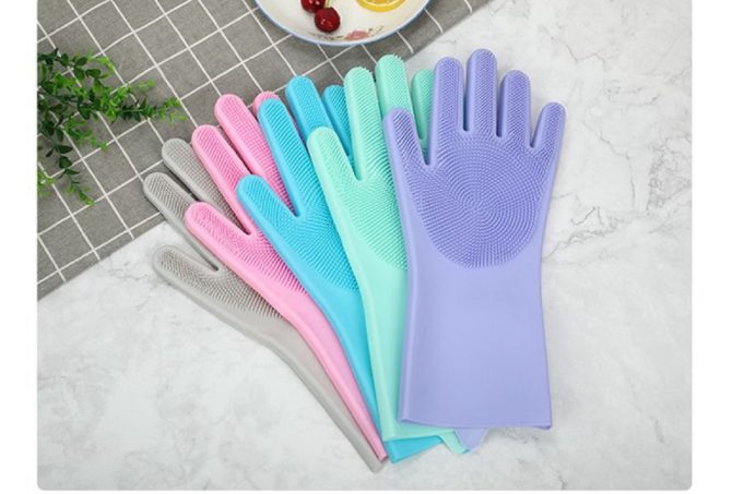 Dishwashing Gloves with Silicone Scrubber, Kitchen Household Cleaner Tool - Image 4