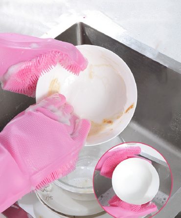 Dishwashing Gloves with Silicone Scrubber, Kitchen Household Cleaner Tool