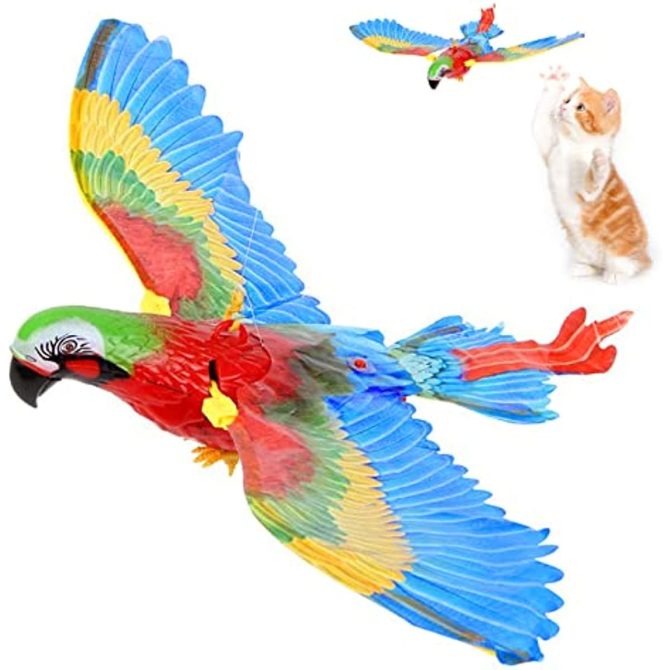 GARENT Flying Bird Cat Toy; Simulation Bird Interactive Cat Toy for Indoor Cats; Interactive Electric Hanging Flying Bird Toy for Cats Kitten Play Hunting Exercising Eliminating Boredom (Parrot) - Image 2