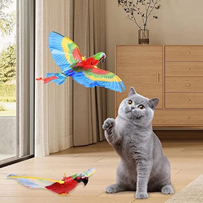 GARENT Flying Bird Cat Toy; Simulation Bird Interactive Cat Toy for Indoor Cats; Interactive Electric Hanging Flying Bird Toy for Cats Kitten Play Hunting Exercising Eliminating Boredom (Parrot) - Image 4