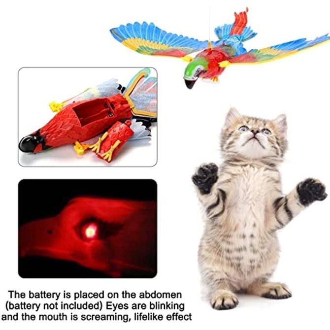 GARENT Flying Bird Cat Toy; Simulation Bird Interactive Cat Toy for Indoor Cats; Interactive Electric Hanging Flying Bird Toy for Cats Kitten Play Hunting Exercising Eliminating Boredom (Parrot) - Image 6