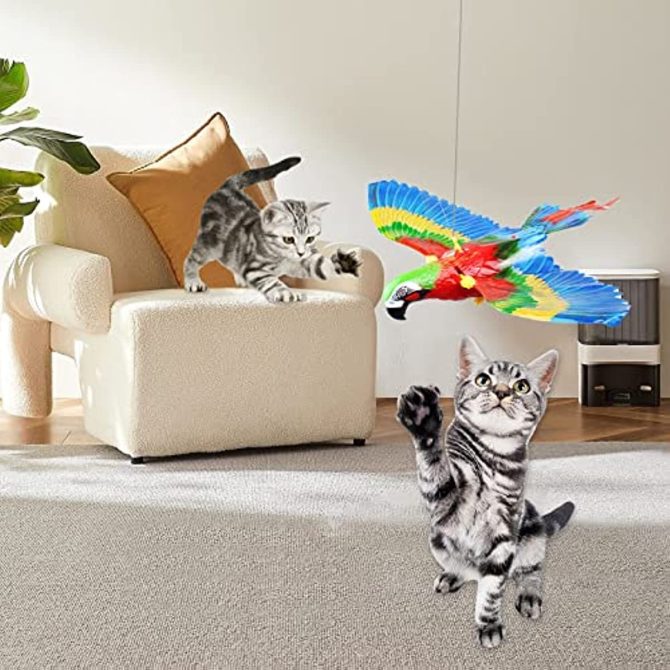 GARENT Flying Bird Cat Toy; Simulation Bird Interactive Cat Toy for Indoor Cats; Interactive Electric Hanging Flying Bird Toy for Cats Kitten Play Hunting Exercising Eliminating Boredom (Parrot) - Image 7