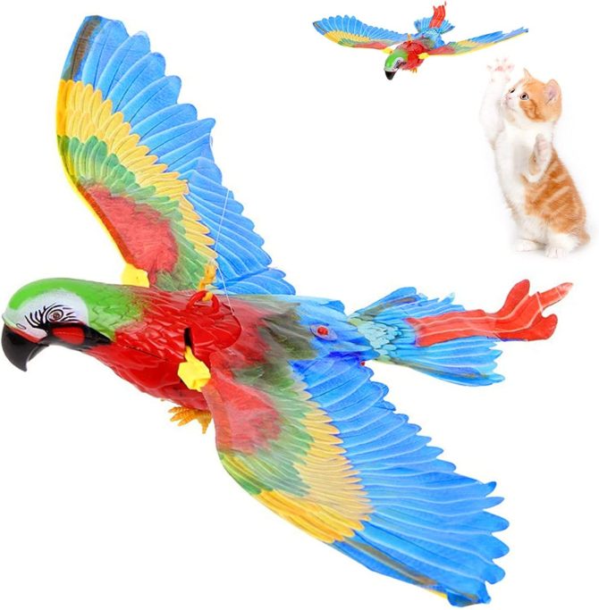 GARENT Flying Bird Cat Toy; Simulation Bird Interactive Cat Toy for Indoor Cats; Interactive Electric Hanging Flying Bird Toy for Cats Kitten Play Hunting Exercising Eliminating Boredom (Parrot) - Image 8