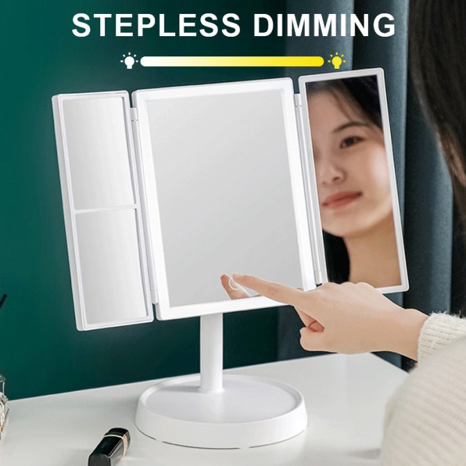 Rechargeable Foldable Makeup Mirror With LED Light 360° Adjust Wireless 1-3X Magnifying 3 Tone Light Desktop Vanity Table Mirror - Image 16