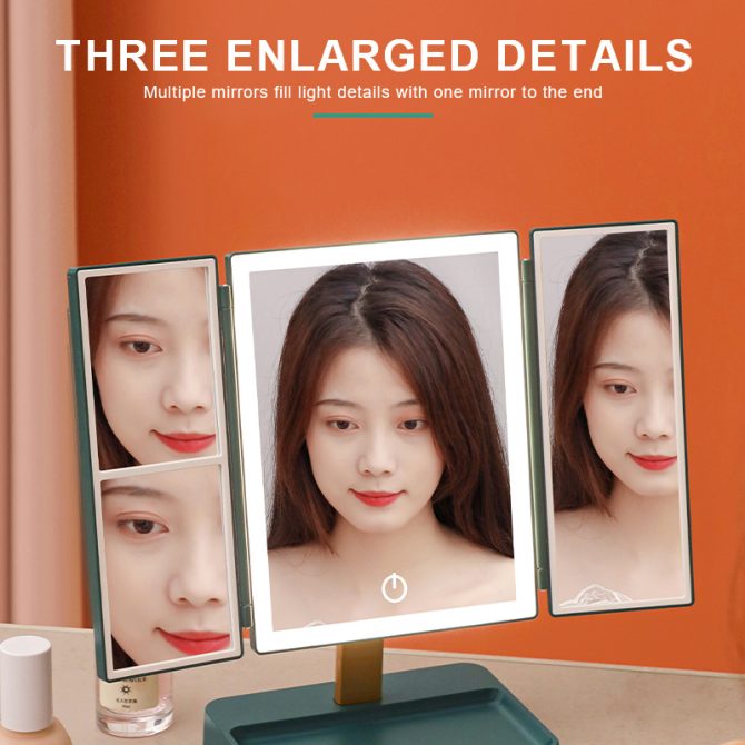 Rechargeable Foldable Makeup Mirror With LED Light 360° Adjust Wireless 1-3X Magnifying 3 Tone Light Desktop Vanity Table Mirror - Image 17