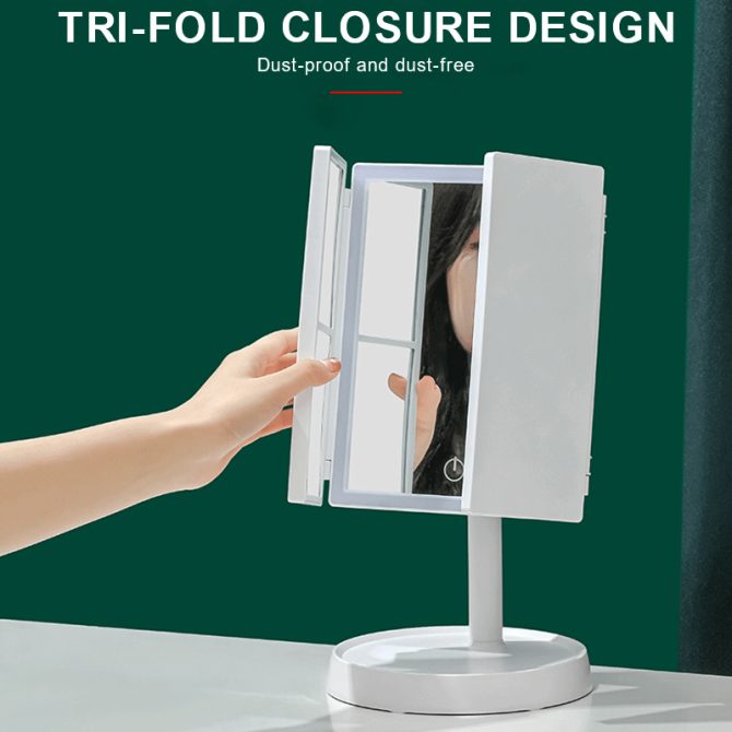 Rechargeable Foldable Makeup Mirror With LED Light 360° Adjust Wireless 1-3X Magnifying 3 Tone Light Desktop Vanity Table Mirror - Image 18