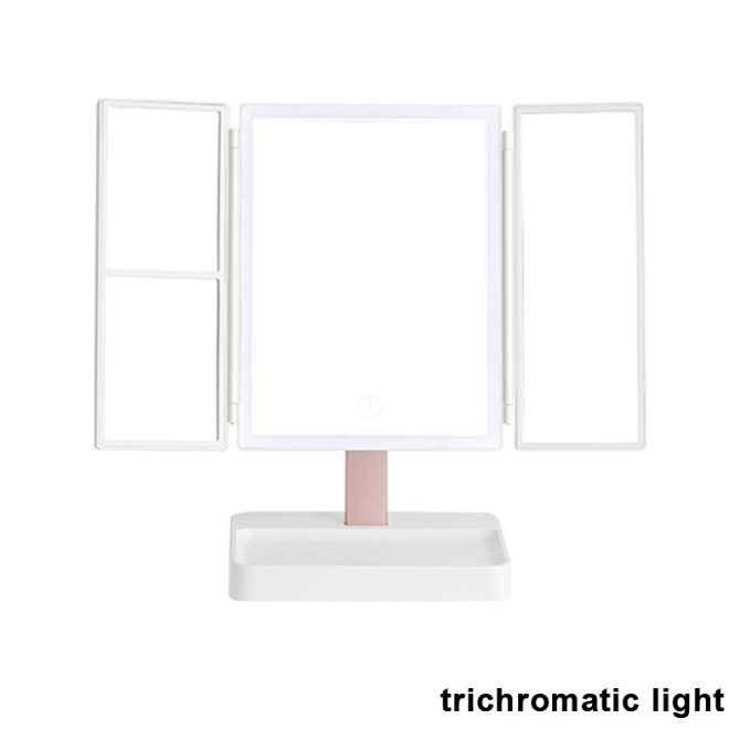 Rechargeable Foldable Makeup Mirror With LED Light 360° Adjust Wireless 1-3X Magnifying 3 Tone Light Desktop Vanity Table Mirror - Image 22
