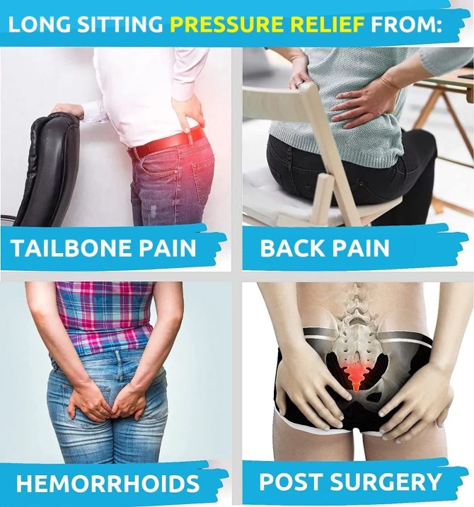 Pillow for Tailbone Pain Relief Cushion;  Hemorrhoid Pillows for Sitting for man ;   Butt Seat Cushion;  Back;  Coccyx;  Sciatica;  Post Natal;  After Surgery Support Pad - Image 5