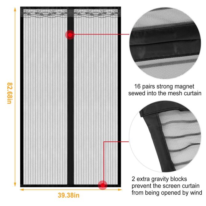 Magnetic Mesh Curtain Hands-free Fly Mesh Door Curtain 39x82' Self-adhesive Door Screen Anti Mosquito Bugs - Image 6