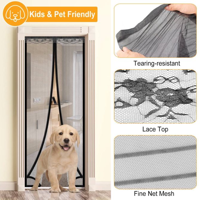 Magnetic Mesh Curtain Hands-free Fly Mesh Door Curtain 39x82' Self-adhesive Door Screen Anti Mosquito Bugs - Image 7