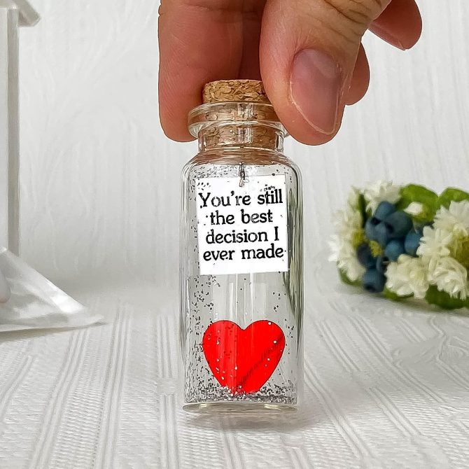for Her & Him Romantic Present for Boyfriend Girlfriend Custom Message I Love You Gifts to Wife Husband Heart You're Still The Best Decision I Ever Made in a Bottle - Image 3