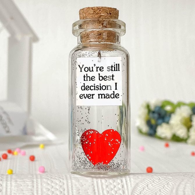 for Her & Him Romantic Present for Boyfriend Girlfriend Custom Message I Love You Gifts to Wife Husband Heart You're Still The Best Decision I Ever Made in a Bottle - Image 5