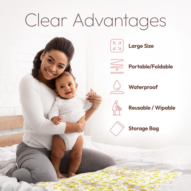 Baby Changing Mat 31.5 x 25.5 inch Waterproof Portable Travel Changing Pad Wipeable Liners with Reinforced Double Seams Change Diaper On The Go Foldable Large Baby Nappy Changer Mat - Image 2