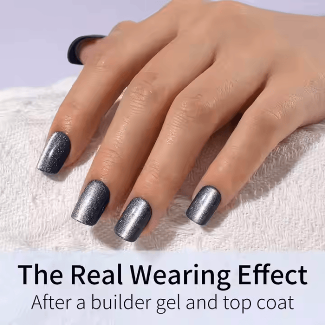 SheSlay Cat Eye Glitter Gel Press-On Nails | 120pcs Short Square | Glossy & Handmade - Image 4
