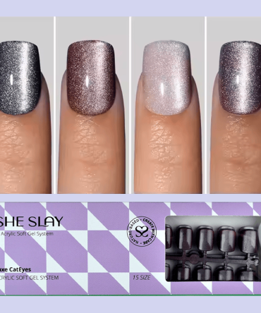 SheSlay Cat Eye Glitter Gel Press-On Nails | 120pcs Short Square | Glossy & Handmade
