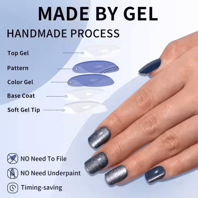 SheSlay Cat Eye Glitter Gel Press-On Nails | 120pcs Short Square | Glossy & Handmade - Image 6