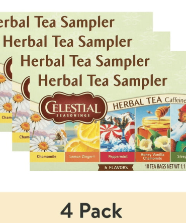 (Pack 4) Celestial Seasonings Herbal Tea Sampler, Caffeine-Free Herbal Tea Bags (18 Count)