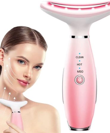 Neck Face Massager, Skin Care Face Massage Tool, 3-in-1 Facial Massager, Face Sculpting Tool with Thermals, Vibration (Pink)