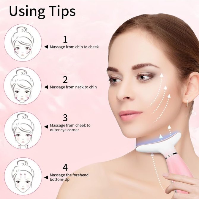 Neck Face Massager, Skin Care Face Massage Tool, 3-in-1 Facial Massager, Face Sculpting Tool with Thermals, Vibration (Pink) - Image 5