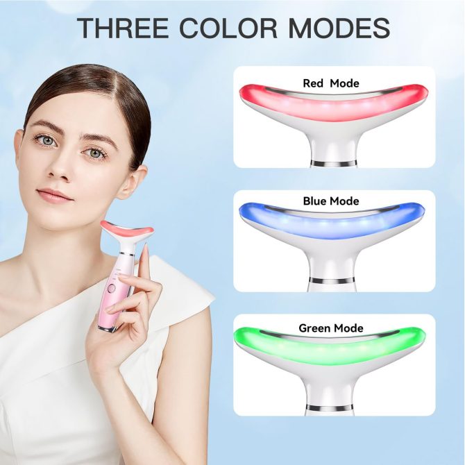 Neck Face Massager, Skin Care Face Massage Tool, 3-in-1 Facial Massager, Face Sculpting Tool with Thermals, Vibration (Pink) - Image 7