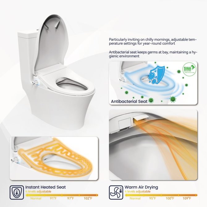 Smart Bidet Toilet Seat with Side Knob Adjustable Heated Seat with Water Temperature and Pressure Adjustment Portable Bidet with Automatic Nozzle Cleaning - Image 6