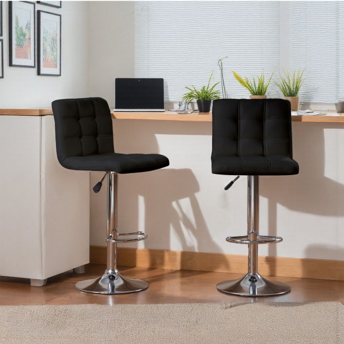 Bar Stools 1 Set of 2, Counter Height Bar Stools, Square Cushion Bar Stools with Back, Footstool, Cafe, Black, 2 pieces - Image 11
