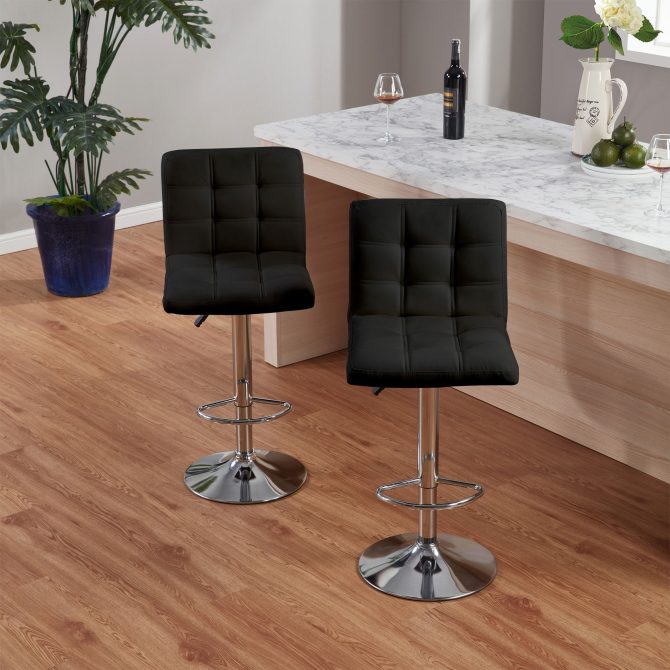 Bar Stools 1 Set of 2, Counter Height Bar Stools, Square Cushion Bar Stools with Back, Footstool, Cafe, Black, 2 pieces - Image 12