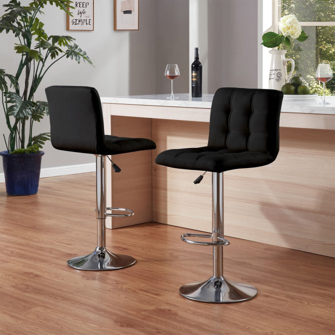 Bar Stools 1 Set of 2, Counter Height Bar Stools, Square Cushion Bar Stools with Back, Footstool, Cafe, Black, 2 pieces - Image 3