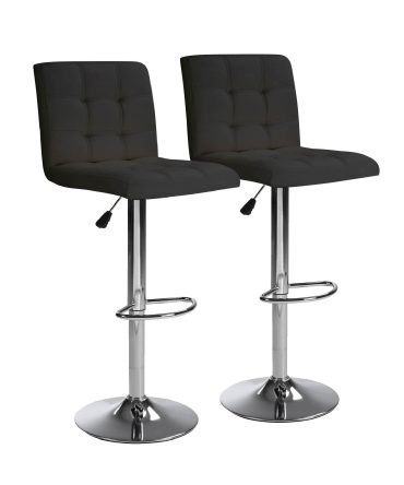 Bar Stools 1 Set of 2, Counter Height Bar Stools, Square Cushion Bar Stools with Back, Footstool, Cafe, Black, 2 pieces