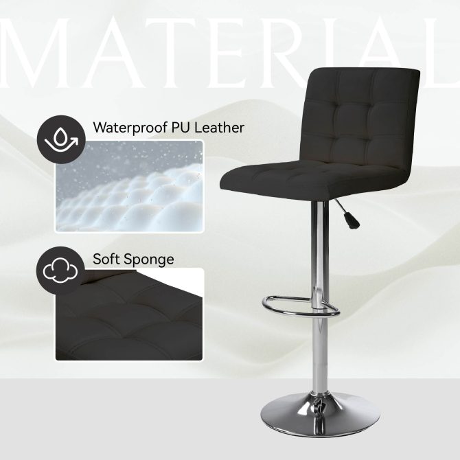 Bar Stools 1 Set of 2, Counter Height Bar Stools, Square Cushion Bar Stools with Back, Footstool, Cafe, Black, 2 pieces - Image 5