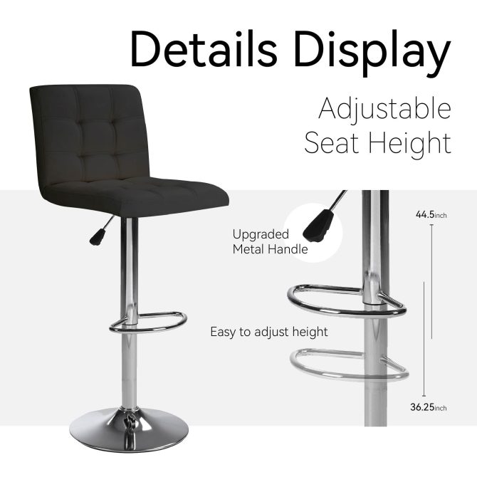 Bar Stools 1 Set of 2, Counter Height Bar Stools, Square Cushion Bar Stools with Back, Footstool, Cafe, Black, 2 pieces - Image 6