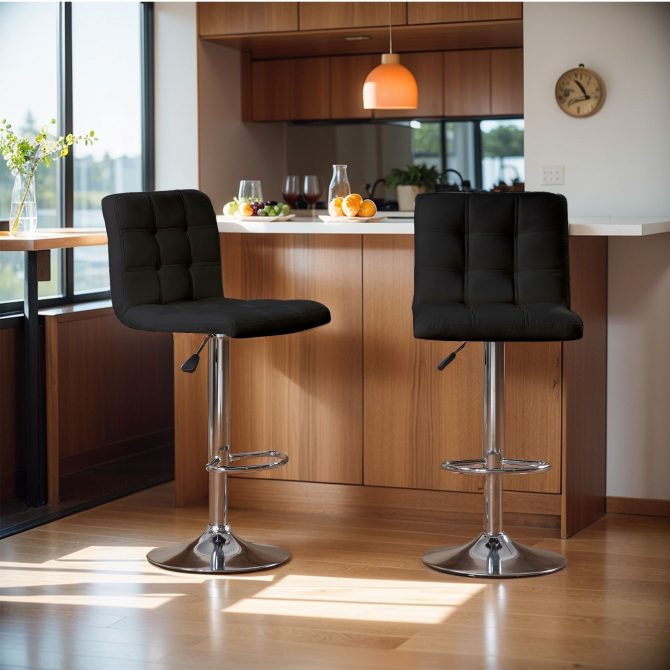 Bar Stools 1 Set of 2, Counter Height Bar Stools, Square Cushion Bar Stools with Back, Footstool, Cafe, Black, 2 pieces - Image 9