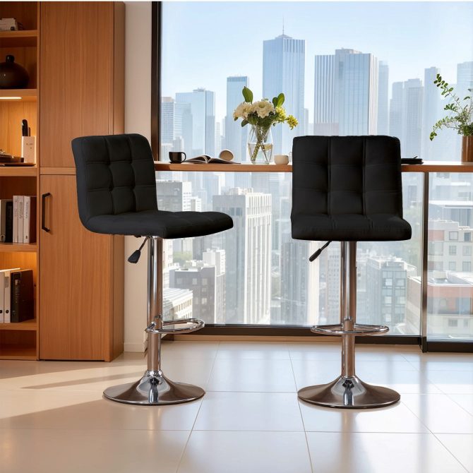 Bar Stools 1 Set of 2, Counter Height Bar Stools, Square Cushion Bar Stools with Back, Footstool, Cafe, Black, 2 pieces - Image 10