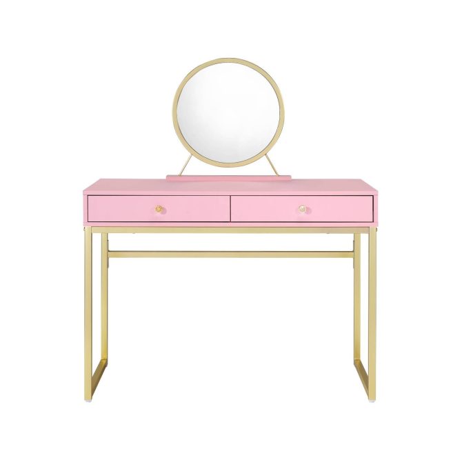 Coleen Pink & Gold Finish Vanity Desk W/Mirror & Jewelry Tray - Image 3