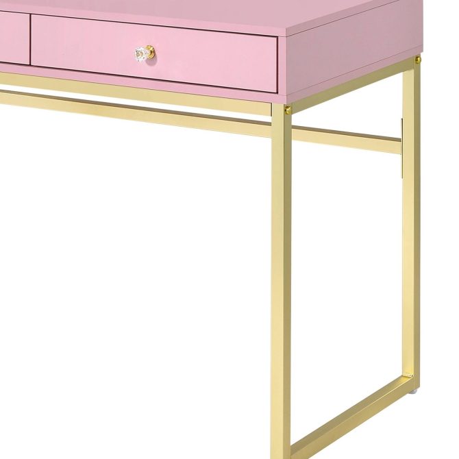 Coleen Pink & Gold Finish Vanity Desk W/Mirror & Jewelry Tray - Image 4