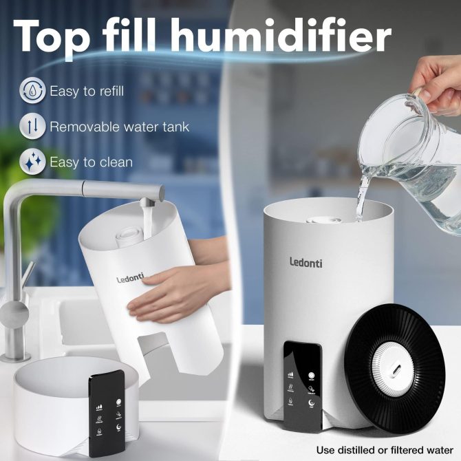 WiFi Control Humidifiers for Bedroom Dual Mist Cool Warm Humidifier 4L Big Capacity Top Fill Water Tank Quie Humidifier for Large Rooms Home Living Office Baby Ultrasonic Humidifier - Image 3
