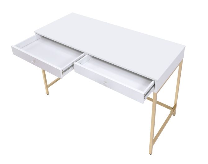 Ottey White High Gloss & Gold Finish Vanity Desk - Image 11