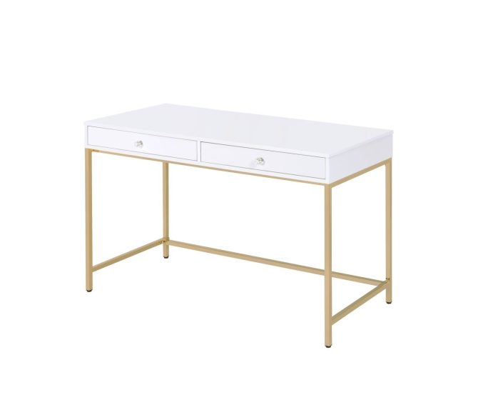 Ottey White High Gloss & Gold Finish Vanity Desk - Image 3