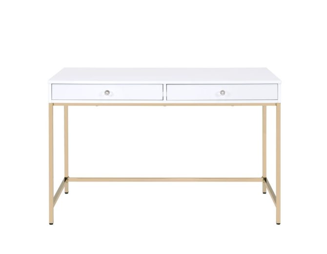 Ottey White High Gloss & Gold Finish Vanity Desk - Image 4