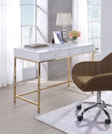 Ottey White High Gloss & Gold Finish Vanity Desk