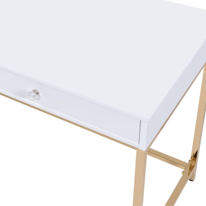 Ottey White High Gloss & Gold Finish Vanity Desk - Image 5
