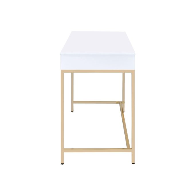 Ottey White High Gloss & Gold Finish Vanity Desk - Image 6